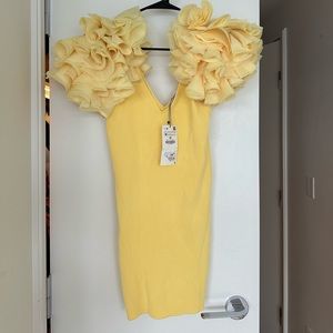 Zara puff sleeve yellow dress